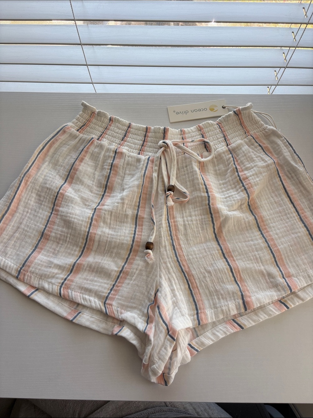 Ocean Drive Cream Shorts with Pink and Blue Stripes
